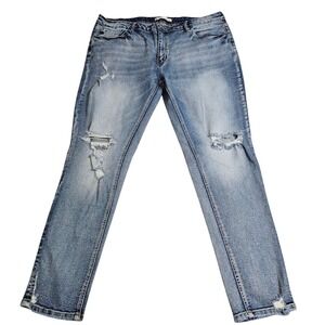 Kancan Stonewash Distressed Tapered Skinny Size 32 Stretchy, Waist from 18-20